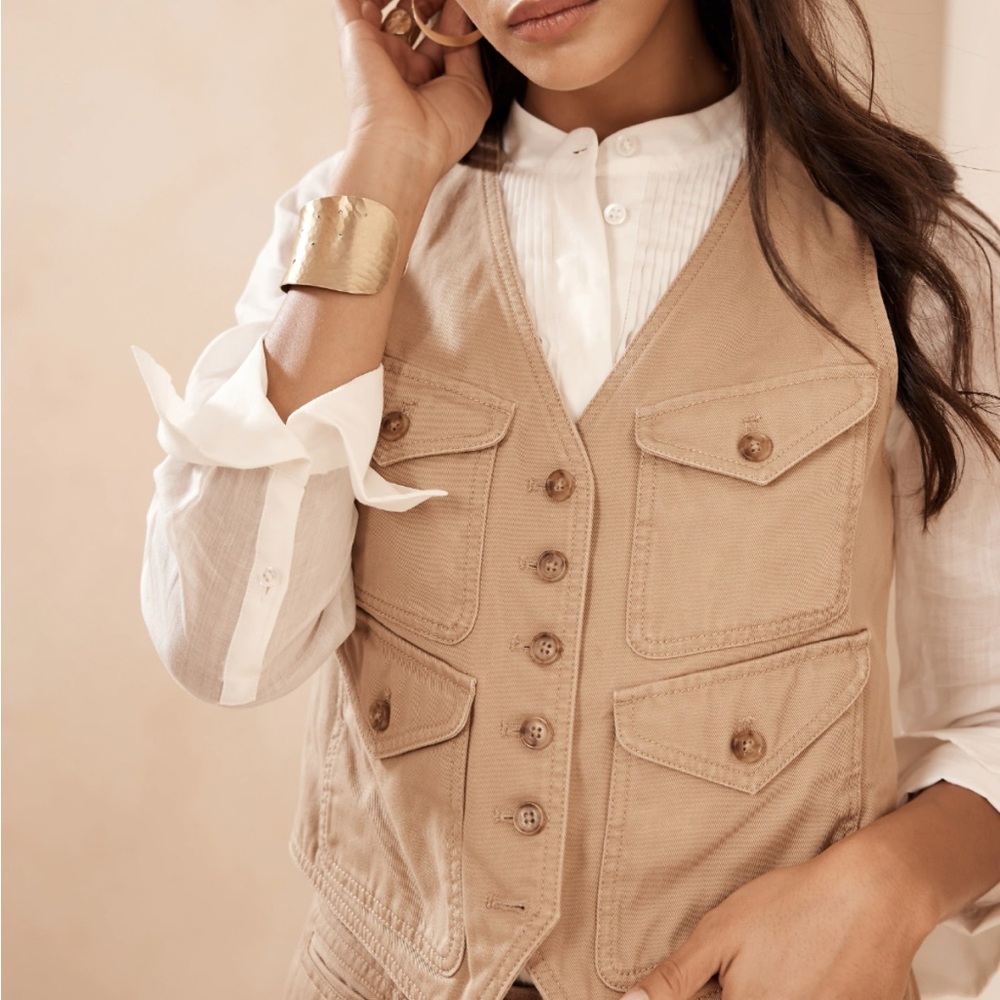 Banana Republic Tan Utility Button Vest
